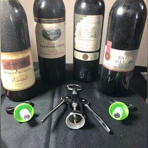 Wine Bottle Opener Set with Green Stoppers
